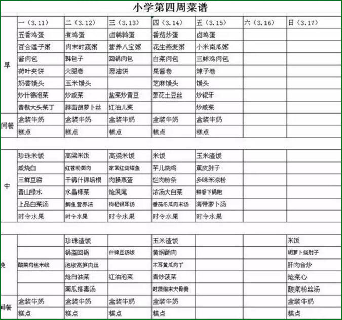 成都七中實(shí)驗學(xué)校食堂菜譜清單
